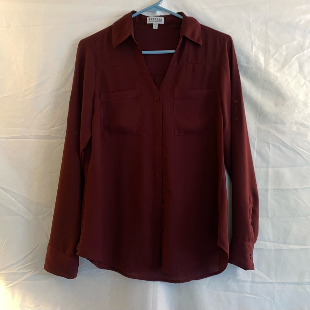 EXPRESS The Portofino Button Down Collared Shirt, Burgundy